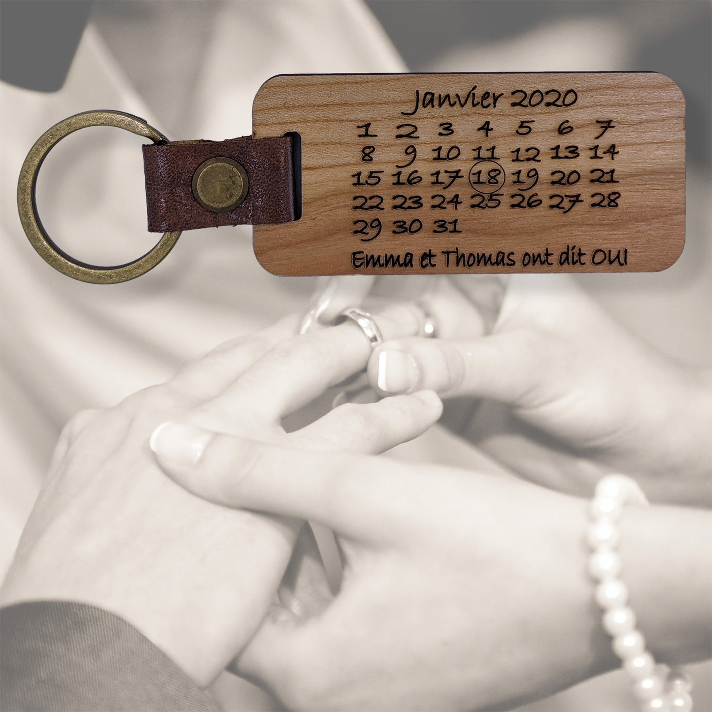Porte clés Date en Bois personnalisé