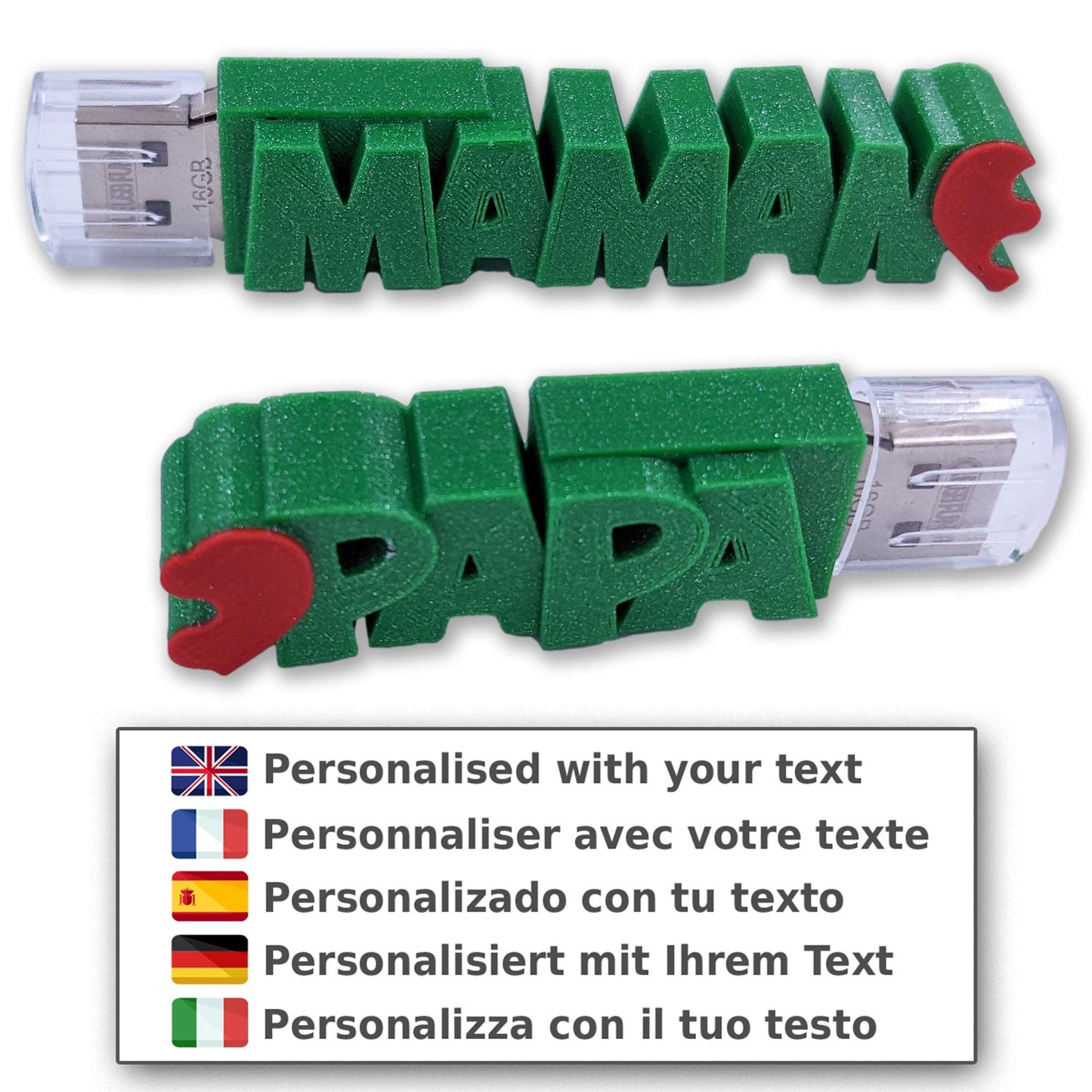 2 Clés USB coeur et prénoms 3D personnalisées