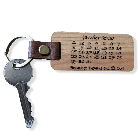 Porte clés Date en Bois personnalisé